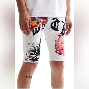 Mens Embellish Jagger Denim Floral Shorts